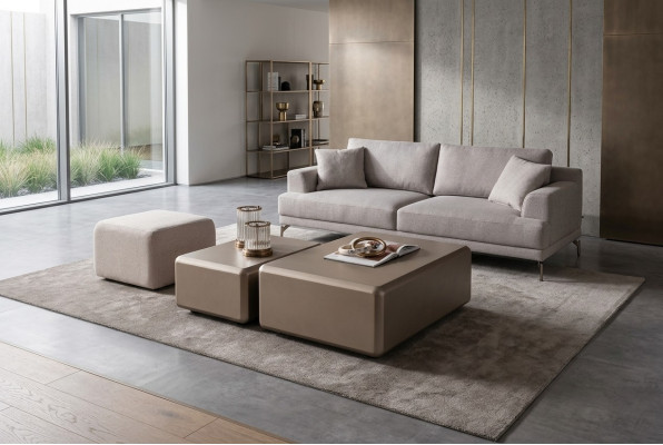 Conjunto de mesa de sofá y pouf moderno y universal en beige