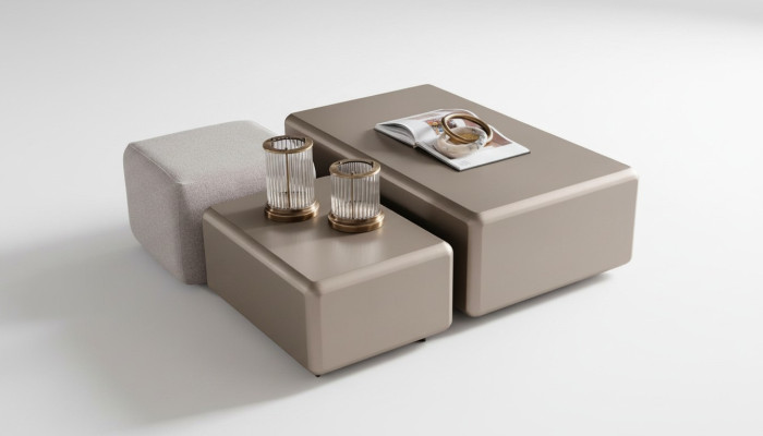Conjunto de mesa de sofá y pouf moderno y universal en beige