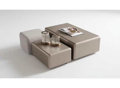Conjunto de mesa de sofá y pouf moderno y universal en beige