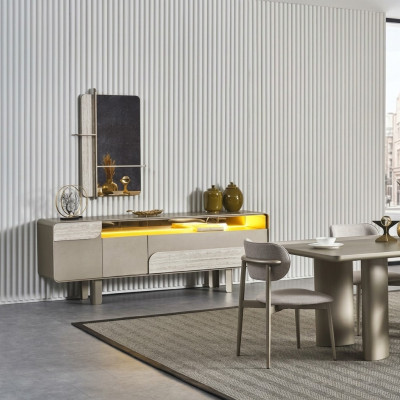 Consola de madera beige elegante con espejo elegante