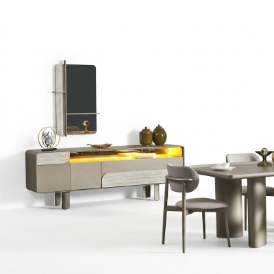 Consola de madera beige elegante con espejo elegante
