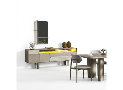 Consola de madera beige elegante con espejo elegante