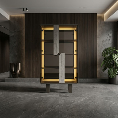 Elegante vitrina moderna en madera beige