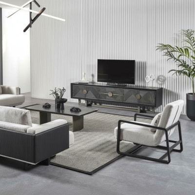 Conjunto de muebles moderno para la sala de estar en tela marrón con sillón