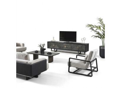 Conjunto de muebles moderno para la sala de estar en tela marrón con sillón