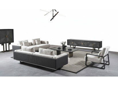 Muebles de sala modernos en marrón con sofás y sillones