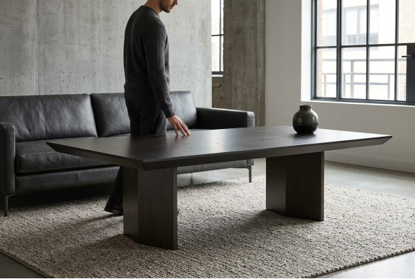 Mesa de café elegante de madera marrón en estilo clásico
