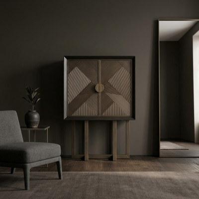 Elegante y estiloso vitrina de madera marrón para presentación en la sala