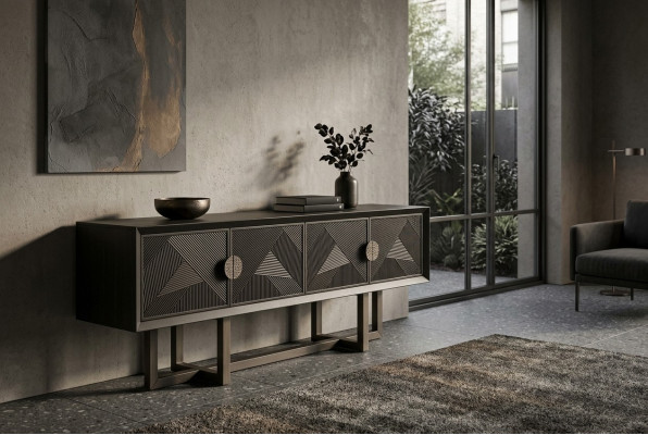 Mueble de televisión elegante, moderno y funcional en madera marrón