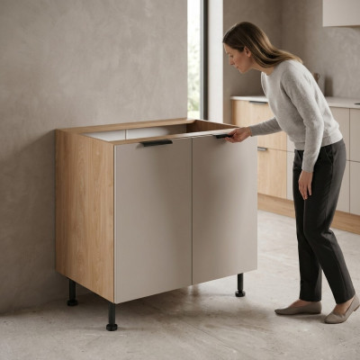 Mesa de cocina móvil debajo de la superficie de trabajo con dos puertas