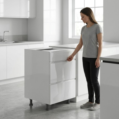 Mueble móvil con cajones debajo de la superficie de la mesa con 3 cajones brillantes