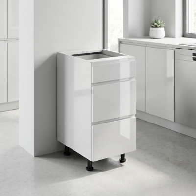 Mueble móvil con cajones debajo de la superficie de la mesa con 3 cajones brillantes