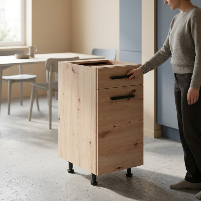 Mueble de cocina móvil debajo del fregadero con estantes y cajón