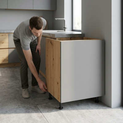 Armario móvil gris debajo del lavabo