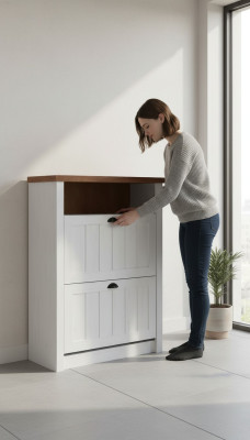 Armario de zapatos con puertas, armario de zapatos, mueble con doble tabique