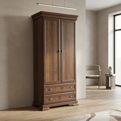Armario de madera con cajones y barra para ropa