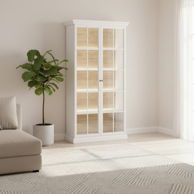 Buffet blanco con vitrina
