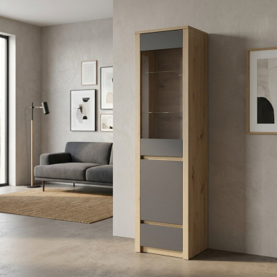 Vitrina de vidrio con puertas de vidrio, estantes de vidrio y cajón