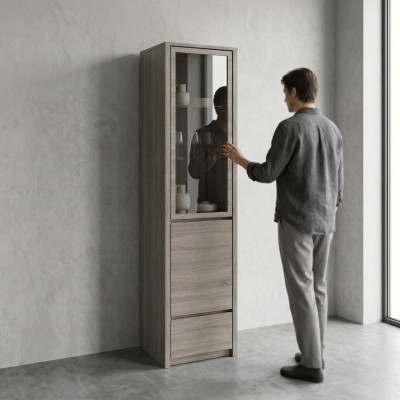 Elegante vitrina de madera gris moderna
