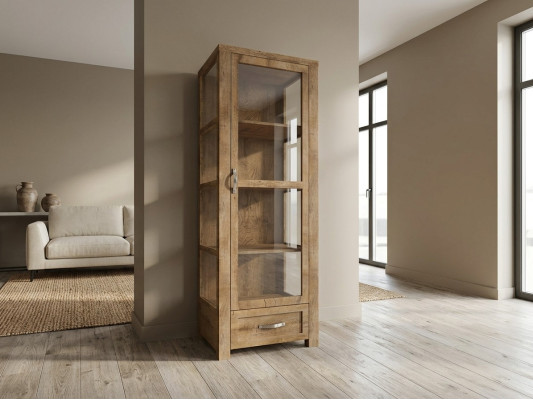 Elegante vitrina de madera beige, espacio de almacenamiento atemporal