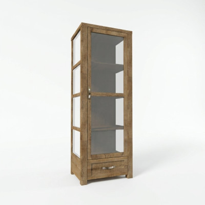 Elegante vitrina de madera beige, espacio de almacenamiento atemporal
