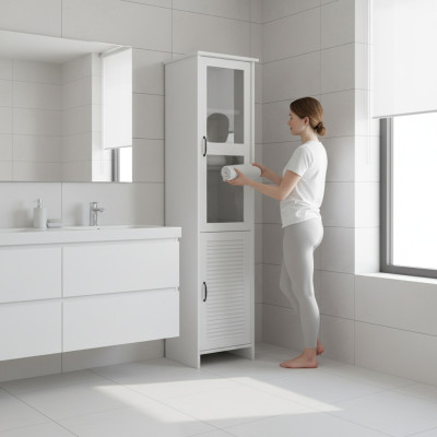 Moderno armario vitrina blanco de MDF y vidrio