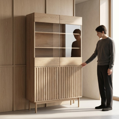Vitrina de madera con puertas de vidrio