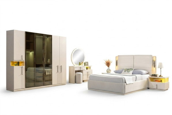 Conjunto moderno de dormitorio cama armario mesitas