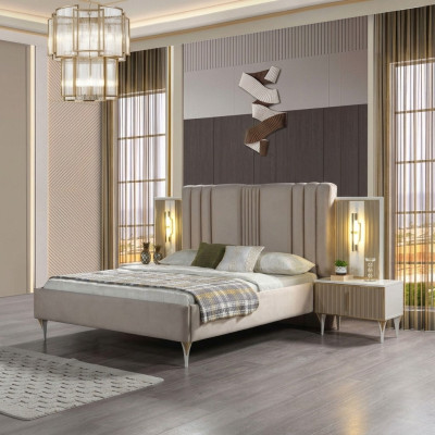 Juego de muebles elegante de 3 piezas con cama y mesitas de noche