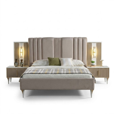 Juego de muebles elegante de 3 piezas con cama y mesitas de noche