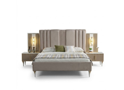 Juego de muebles elegante de 3 piezas con cama y mesitas de noche