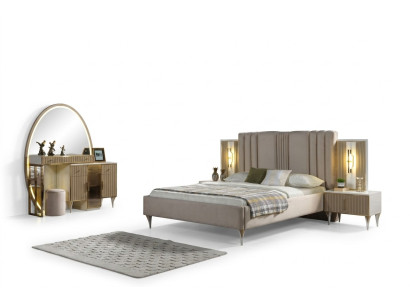 Cama moderna con un juego de 3 mesitas de noche