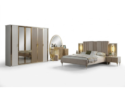 Juego de cama moderno de 6 piezas con mesitas de noche