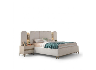 Cama tapizada Nyt para el dormitorio con 2 mesitas de noche, juego de 3 piezas