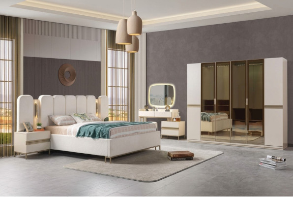 Conjunto de dormitorio completo de 6 piezas cama moderna armario mesitas de noche