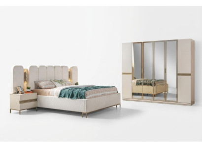 Juego de dormitorio completo de 4 piezas cama moderna armario mesitas de noche
