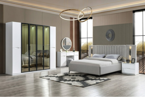 Conjunto de dormitorio completo de 4 piezas cama armario mesitas de noche madera 6 piezas