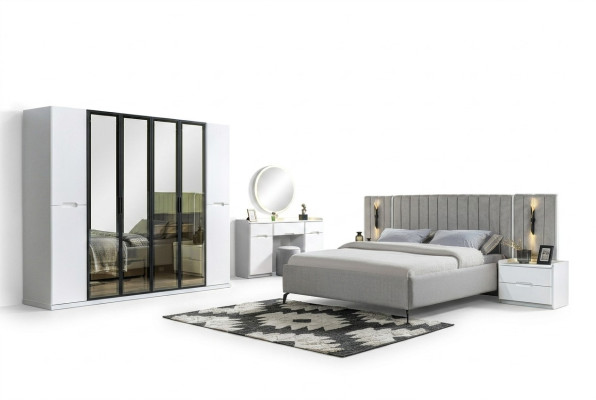 Conjunto de dormitorio completo de 4 piezas cama armario mesitas de noche madera 6 piezas