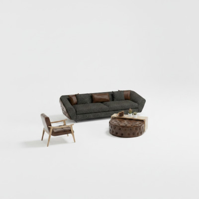 Conjunto de sofá moderno, sillón y mesa
