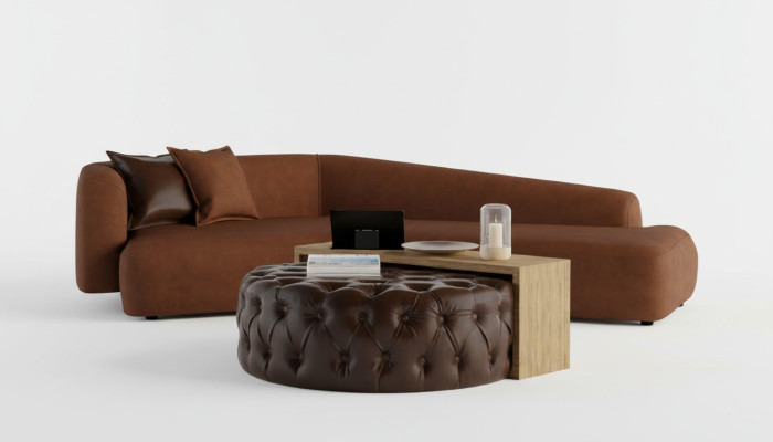 Juego de sofá moderno, mesa y puff
