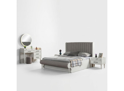Moderno dormitorio completo de 5 piezas. Cama, mesitas de noche, armario