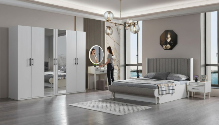 Habitación completa 6 piezas cama armario mesitas modernas