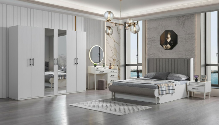 Habitación completa 6 piezas cama armario mesitas modernas