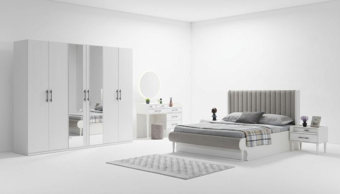 Habitación completa 6 piezas cama armario mesitas modernas