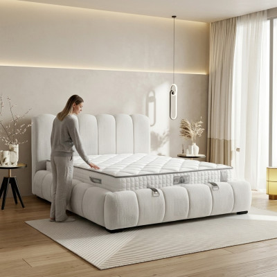 Cama textil moderna blanca con colchón de calidad