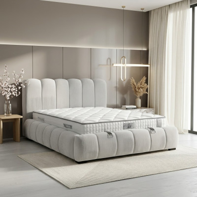 Cama textil moderna blanca con colchón de calidad