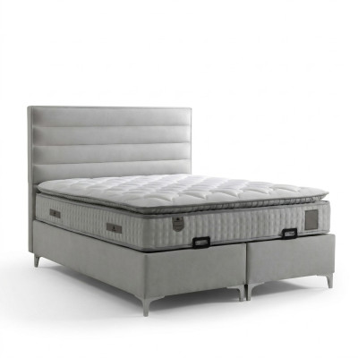 Cama textil gris moderna con colchón en diseño elegante