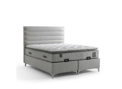 Cama textil gris moderna con colchón en diseño elegante
