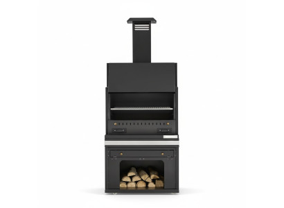 Schwarzer Edelstahl Grillkamin im modernen Design für Garten