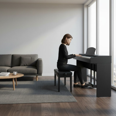 Piano digital elegante con sonido potente y funciones modernas